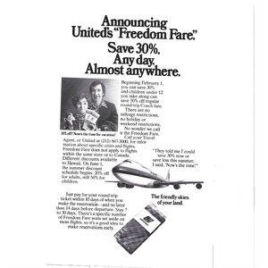 United Airlines Travel Freedom Fare Promotion Print AD 1970s